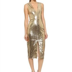 Alice + Olivia Leora Gold Sequin Midi Dress